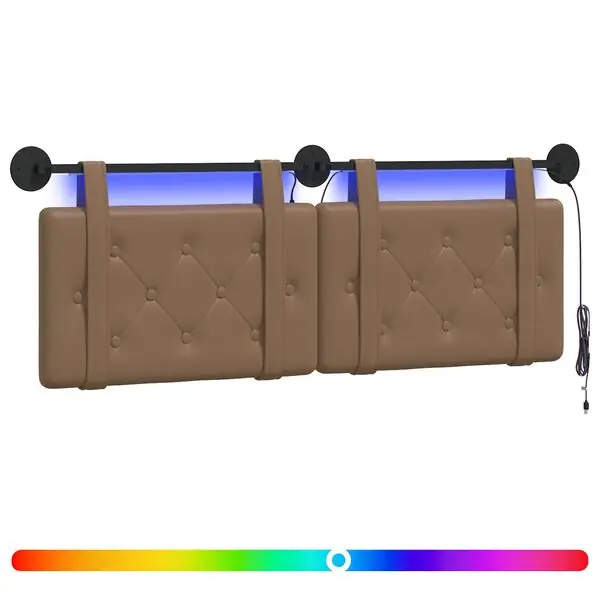vidaXL Hängande sänggavel Med LED-lampa Cappuccino Konstläder Endast denna vecka