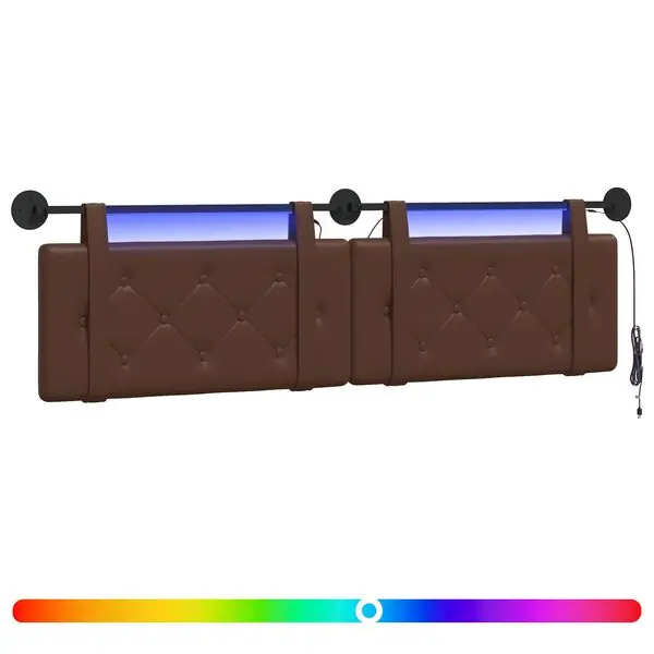 Fynd vidaXL Hängande sänggavel Med LED-lampa Brun Konstläder