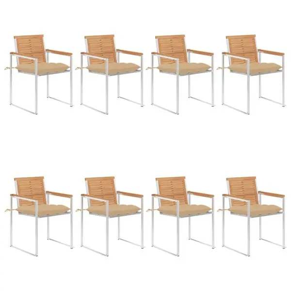 vidaXL Trädgårdsstolar med dynor 8 st massiv teak Beställ nu
